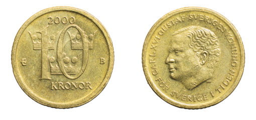 ten swedish kroner coin isolated on white background