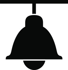 Naklejka premium Simple black silhouette of a bell hanging from a horizontal bar isolated on a white background representing a notification or alert symbol