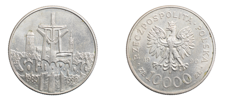 Ten thousand Polish zloty coin on a white isolated background