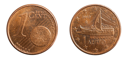 1 euro cent coin on white isolated background