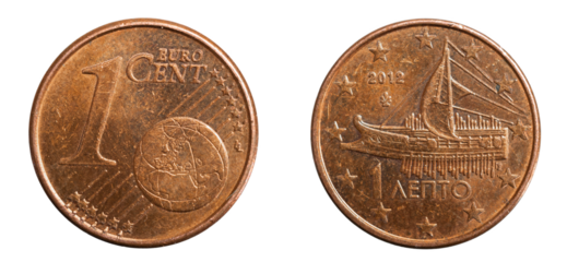 1 euro cent coin on white isolated background