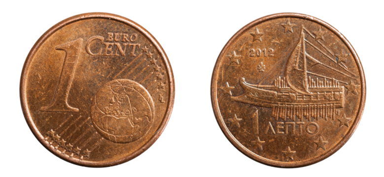 1 euro cent coin on white isolated background