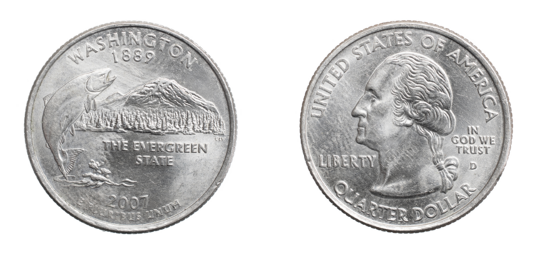 A quarter dollar coin on a white isolated background - Powered by Adobe