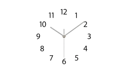Close-up of clock hands indicating time against a black background. Minimalist design