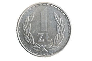 Polish 1 zloty coin from the PRL period on a white background