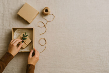 Hands preparing small gift box for valentine's day