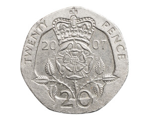 twenty pence coin isolated on white background