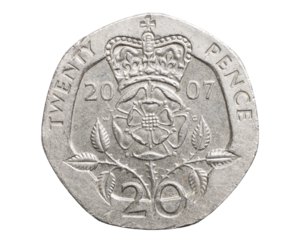 twenty pence coin isolated on white background