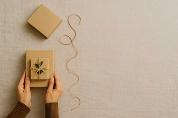 Hands giving rustic natural gifts for celebration