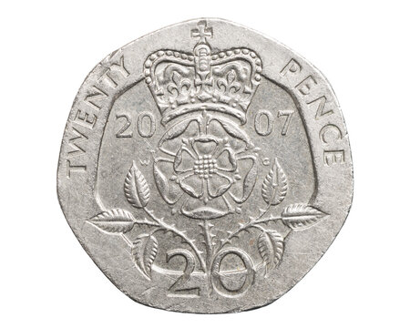 twenty pence coin isolated on white background