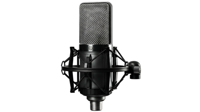 A professional-grade, large diaphragm condenser microphone with a shock mount