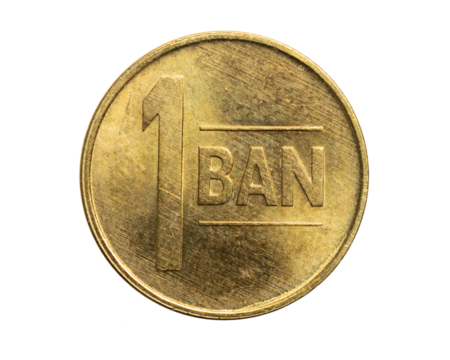 one romania ban coin isolated on white background