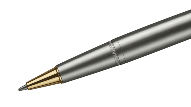 Luxury Metallic Pen with Gold Tip, Transparent PNG, Premium Writing Instrument, Business & Design Asset.