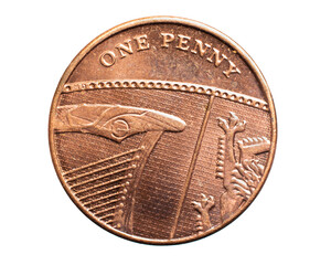 one penny coin isolated on white background