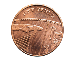 one penny coin isolated on white background