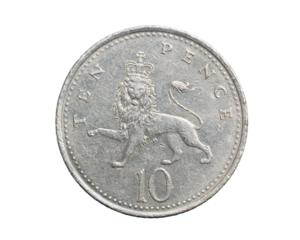 ten pence coin isolated on white background