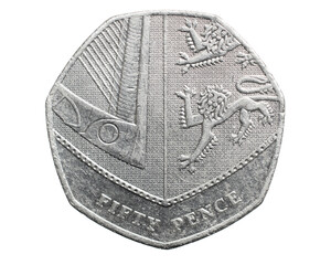 fifty pence coin isolated on white background