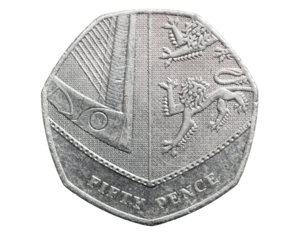 fifty pence coin isolated on white background