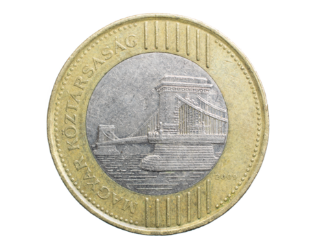 two hundred Hungarian forint coin isolated on white background