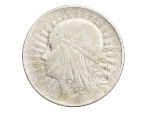 five Polish zloty coin on a white isolated background