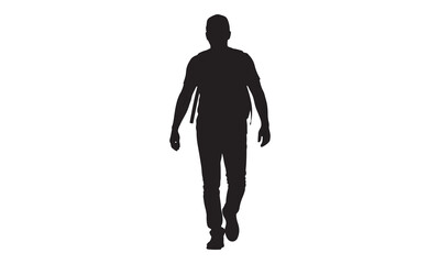 A solitary male figure walks forward in a stark black silhouette against a white background showcasing a minimalist design silhouette
