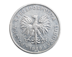five Polish zloty coin on a white isolated background