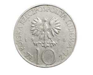 ten Polish zloty coin on a white isolated background