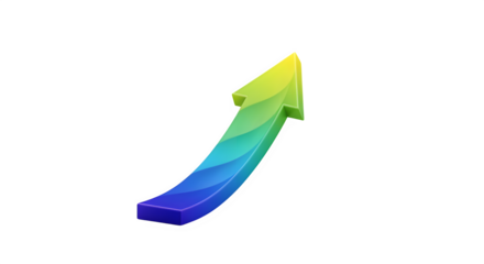 Colorful upward arrow showing growth and progress, isolated on transparent background