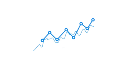 Blue line graph with data points showing upward trend, isolated on transparent background