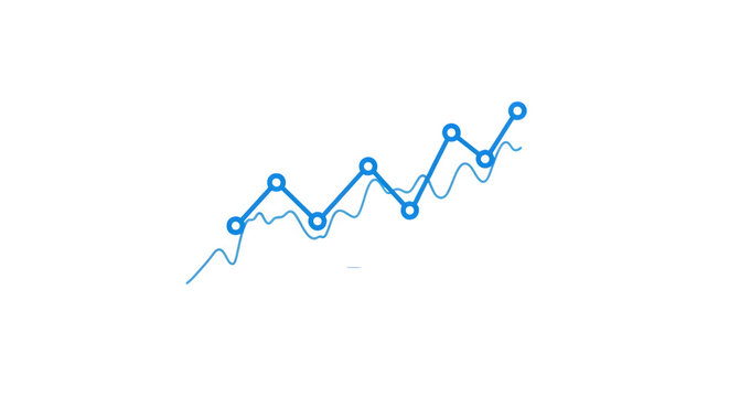 Blue line graph with data points showing upward trend, isolated on transparent background