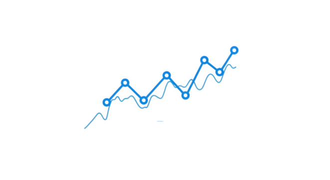 Blue line graph with data points showing upward trend, isolated on transparent background - Powered by Adobe