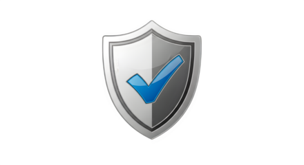 Security shield with blue checkmark, representing protection and verification, isolated on transparent background