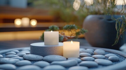 Lit candles on stone with transparent background