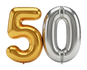 Celebratory 50th birthday balloons festive party isolated on transparent background