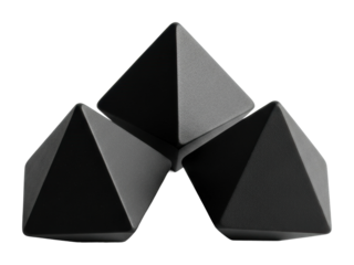 Pyramidal black objects product minimalist view isolated on transparent background