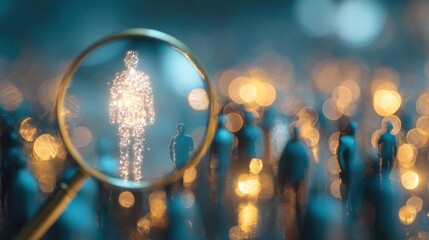 Man silhouette seen through magnifying glass