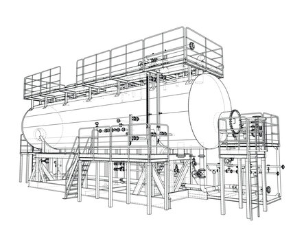Industrial Tank Blueprint. Vector