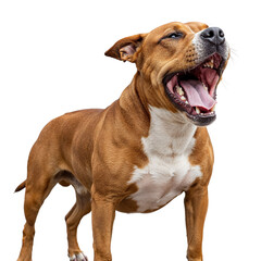 Brown and white pit bull dog yawning isolated on transparent background