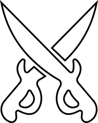 Crossed Swords Icon with Blade, Saber, Cutlass, Sword, Weapon, Steel and Combat Symbols in Black Line Style Vector for Medieval and Battle Design