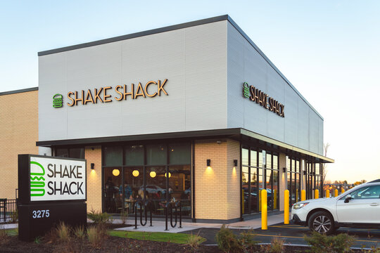 Dewitt, NY - Nov 19, 2025: Shake Shack restaurant, part of a 500-location global chain known for burgers, fries, and frozen custard
