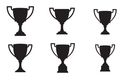 Collection of award trophy icons in a simple black silhouette style for recognition and achievement