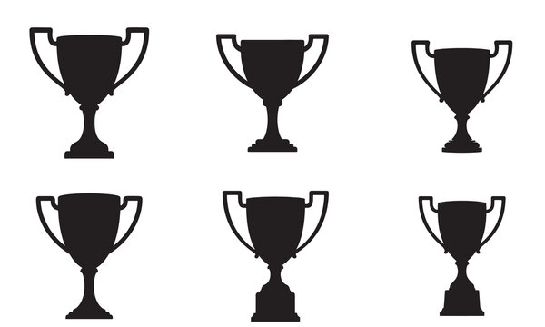 Collection of award trophy icons in a simple black silhouette style for recognition and achievement