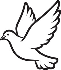 A simple line drawing of a dove in flight symbolizing peace and freedom isolated on transparent background