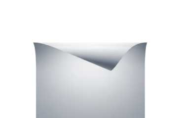 Minimalist graphic design featuring a soft gray sheet of paper with a curled corner creating a subtle shadow effect, isolated on transparent background