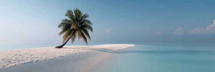 Serene tropical island with palm tree and pristine blue ocean