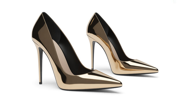 Striking gold metallic stiletto heels exude luxury and sophisticated glamour, perfect for making a powerful fashion statement at any elegant event.