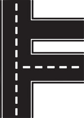 Obraz premium Stylized black and white illustration of a road intersection with dashed white lines isolated on transparent background