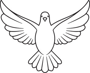 A simple line drawing of a dove with its wings spread wide symbolizing peace and hope isolated on transparent background