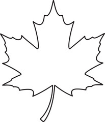 Outline of a classic maple leaf shape with a stem perfect for coloring or design isolated on transparent background