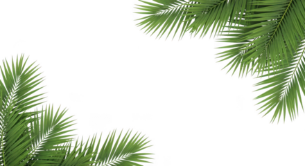 Tropical palm leaves framing a transparent background, isolated on transparent background